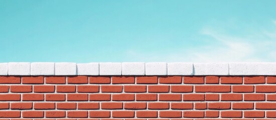 Poster - Brick wall with white top against blue sky providing empty space for text or design elements