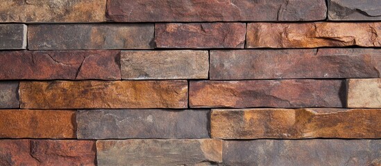 Poster - Textured natural stone wall with various shades of brown and gray, suitable for background applications, Copy Space available