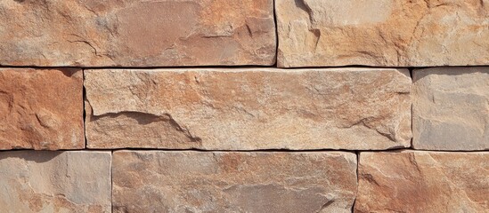 Poster - Textured natural stone wall surface in warm beige and brown tones perfect for architectural and interior design applications. Copy Space