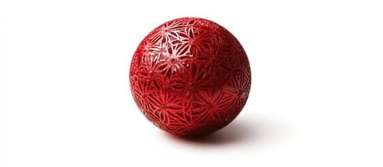 Poster - Red decorative sphere with intricate geometric patterns on a white background with copy space.