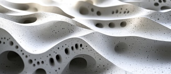Poster - Abstract close-up view of textured white surface with wavy patterns and holes suitable for background design and visual projects Copy Space