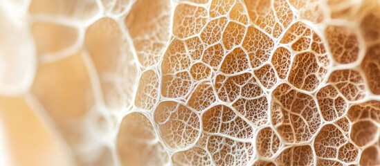 Poster - Close-up view of a network of cells or fibers with a soft warm color background suitable for abstract designs and textures Copy Space