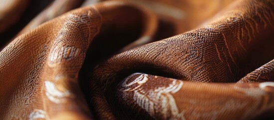 Poster - Close-up of luxurious brown fabric with intricate patterns and textures ideal for showcasing textile design Copy Space