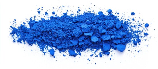 Poster - Bright blue powdered pigment on white background with texture and depth, ideal for artistic and creative applications. Copy Space