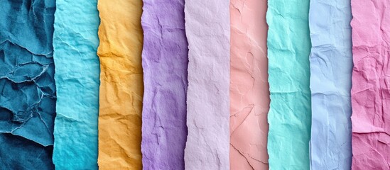 Poster - Colorful crumpled textured paper background in various hues with vertical arrangement ideal for design projects and copy space available