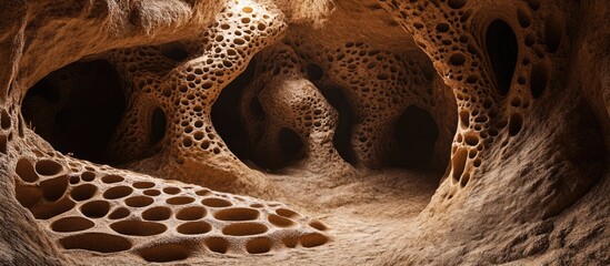 Poster - Cave interior with unique rock formations and hollow structures creating a natural pattern and texture suitable for abstract backgrounds Copy Space