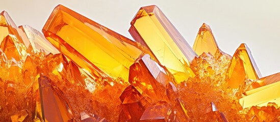 Poster - Orange Crystal Formation with Sharp Edges and Texture on Light Background Copy Space