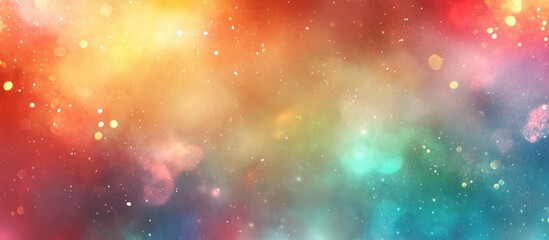 Poster - Colorful Cosmic Nebula with Stars and Light Particles in Space with Copy Space