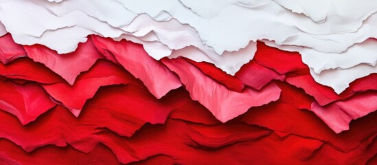 Poster - Textured abstract background of layered red and white paper in a wavy design suitable for presentations with Copy Space