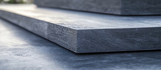 Poster - Close-up of stacked grey stone slabs with textured surfaces used in construction and landscaping