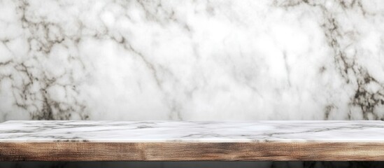 Poster - Rustic Wooden Tabletop Against Marble Background with Copy Space