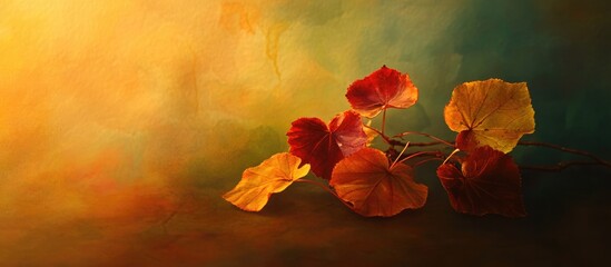 Poster - fall leaves on textured background with warm gradient and copy space
