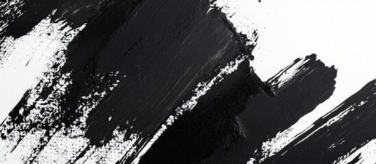 Poster - Abstract black and white paint strokes on canvas textured background with brush details and clear space for text