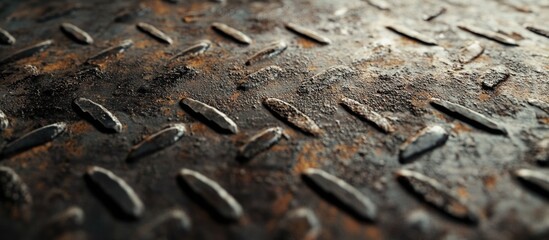 Poster - Close-up of rusty textured metal diamond plate surface with signs of wear and deterioration.