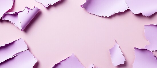 Poster - Torn pastel paper pieces on pink background with copy space for text or design elements
