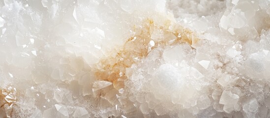Poster - Close-up view of crystalline mineral texture with transparent and translucent formations, showcasing natural geological patterns and colors. Copy Space