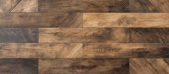 Poster - Wooden floor texture with varying shades of brown and beige featuring a herringbone pattern ideal for backgrounds Copy Space