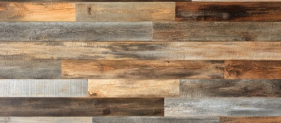 Poster - Wooden texture background with a variety of shades and patterns in planks arranged horizontally Copy Space