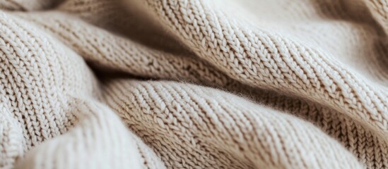 Poster - Close-up of beige knitted fabric texture with detailed stitches and folds