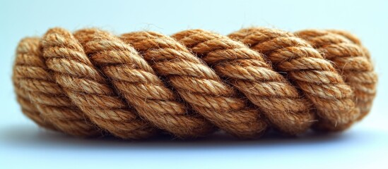 Poster - Twisted rope coil made from natural fibers with a light brown color on a plain background with copy space