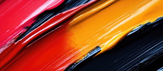 Poster - Colorful abstract paint strokes in red yellow and black background with textured details and smooth blending Copy Space