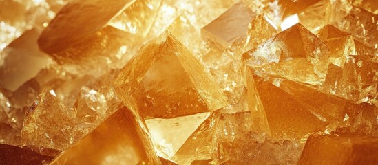Poster - Golden crystal formations with light reflections and abstract geometric patterns