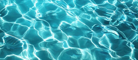 Poster - Crystal clear turquoise water surface with light reflections and ripples, abstract nature background, water patterns, Copy Space