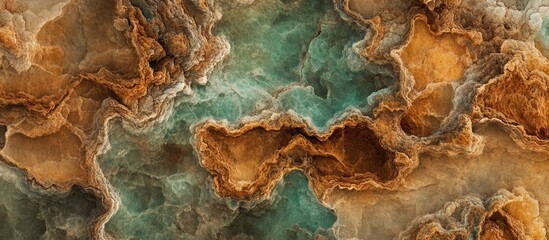 Poster - Abstract geological texture with layered brown and turquoise patterns suitable for backgrounds or illustrations Copy Space