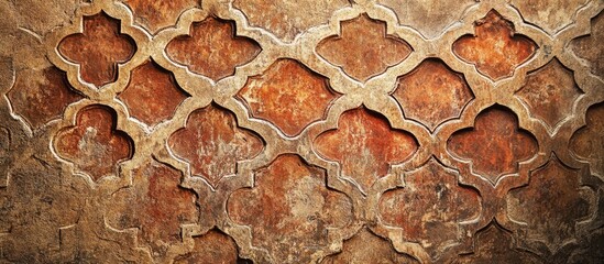 Poster - Decorative textured wall with intricate geometric patterns and weathered appearance suitable for backgrounds and architectural designs Copy Space