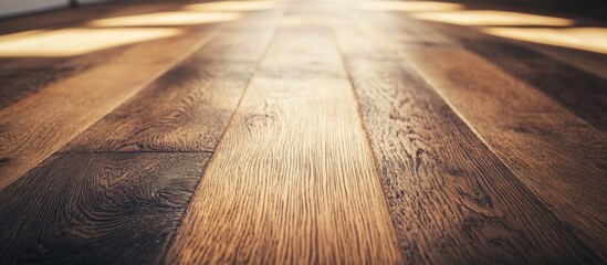 Poster - Close-up view of rustic wooden floorboards with natural light and slight blur effect