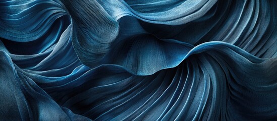 Poster - Abstract blue fabric texture with flowing ridges and folds