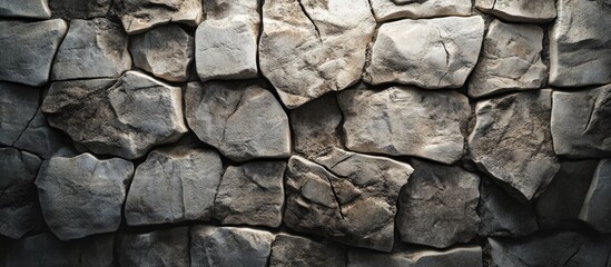 Poster - Rustic stone wall texture with irregularly shaped rocks tightly fitted together