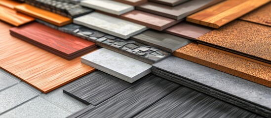 Poster - various materials and textures of wood, metal, and stone surfaces arranged in a layered composition 