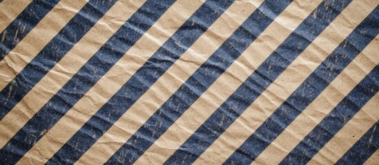 Poster - Textured vintage paper with diagonal blue and beige stripes creating a retro background with visible wrinkles and wear. Copy Space