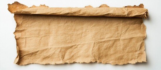 Poster - Old crumpled brown paper sheet with torn edges on white background with copy space for text or design.