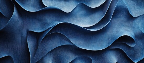 Fototapete - Abstract blue textured background with flowing waves and curves in deep shades suitable for use as a backdrop Copy Space