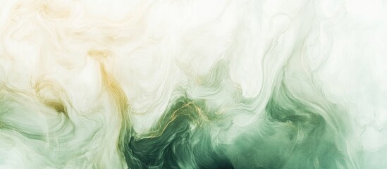 Poster - Abstract swirling green and white ink in water background with copy space