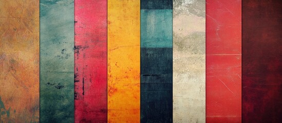 Poster - Multicolored striped background with grunge texture in various shades including red, yellow, teal, and beige ideal for design Copy Space