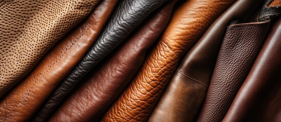 Poster - Various textured leather fabric in different shades and colors arranged side by side