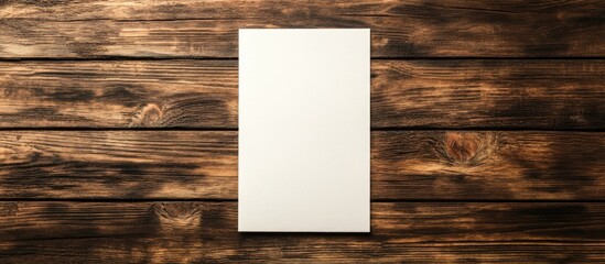 Poster - Blank white paper on rustic wooden background with copy space