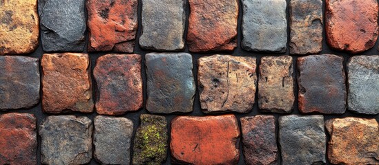 Poster - Old weathered brick wall texture with various shades of red and gray bricks in a horizontal pattern.