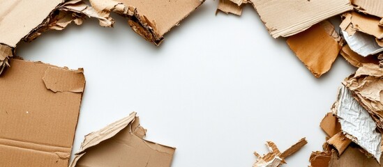Poster - Torn Cardboard Pieces on White Background with Copy Space