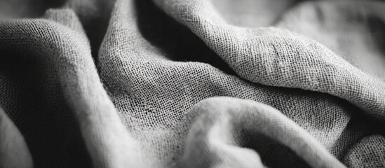 Poster - Close-up of gray fabric with soft folds showing texture and weave pattern