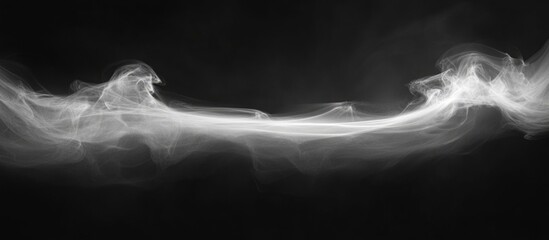 Poster - Abstract swirling white smoke pattern on black background with copy space