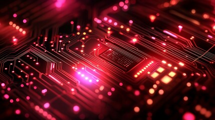Poster - Red glowing circuit board, technology background, data processing
