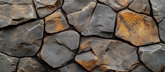 Poster - Natural stone wall texture with irregular shapes and earthy tones of gray and brown.