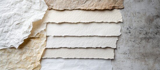 Poster - Stack of textured handmade papers on rustic grey background with Copy Space