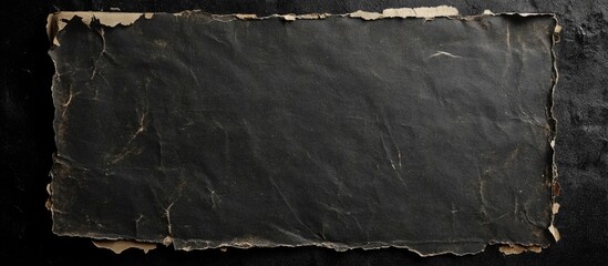 Poster - Weathered black paper texture with torn edges and worn surface on dark background, copy space.