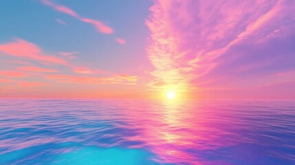Poster - Sunset over ocean with vibrant pink and blue sky reflecting on water surface