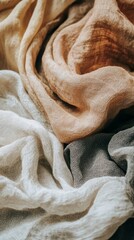 Poster - Soft hues of cream, brown, and gray drape and swirl, inviting touch and interaction while highlighting the artistry of textile design in a cozy setting